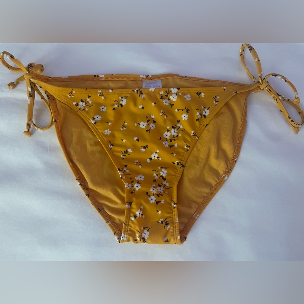 XL New Xhilaration Marigold Floral Adjustable String Hipster Bikini Swim Bottoms